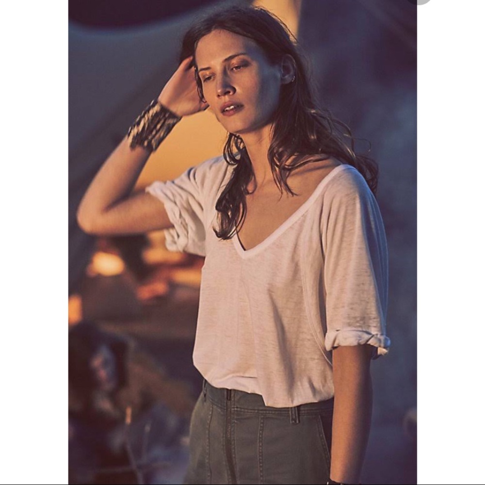 Free People Free Falling Shirttail V-Neck Tee Pink